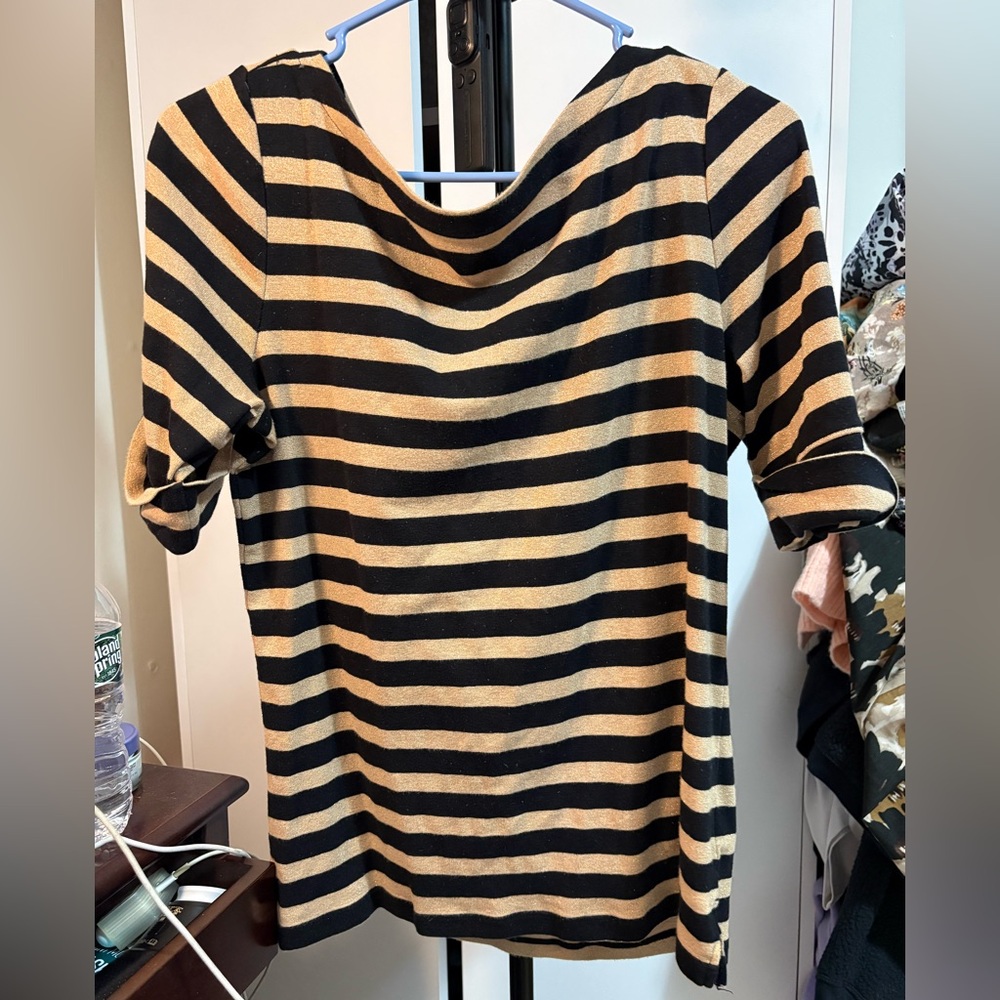 RALPH LAUREN Black and Gold Metallic Stripe Boatneck Short Sleeve Top - Picture 5 of 8